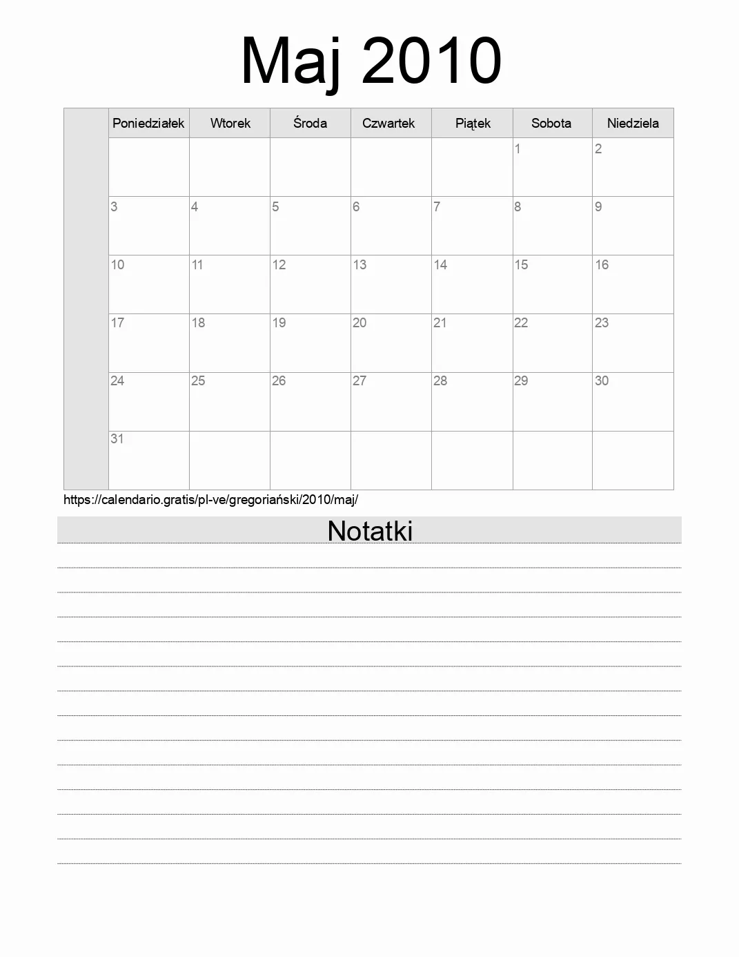 Kalendarz na Maj 2010 do druku z notatkami. (Wenezuela) Kalendarz na Maj 2010 do druku z notatkami. (Wenezuela)