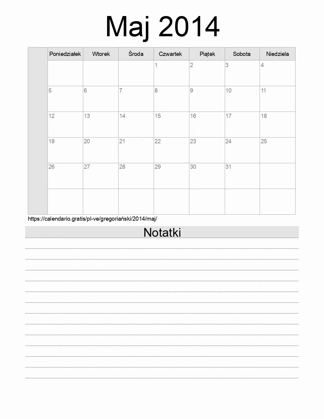 Kalendarz na Maj 2014 do druku z notatkami. (Wenezuela) Kalendarz na Maj 2014 do druku z notatkami. (Wenezuela)