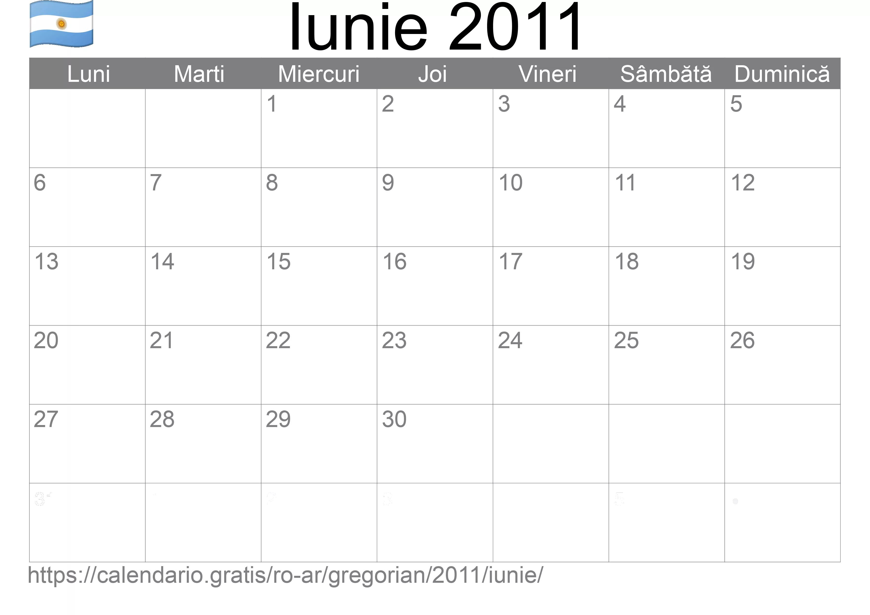 Calendar Iunie 2011 pentru imprimare (Argentina) Calendar Iunie 2011 pentru imprimare (Argentina)