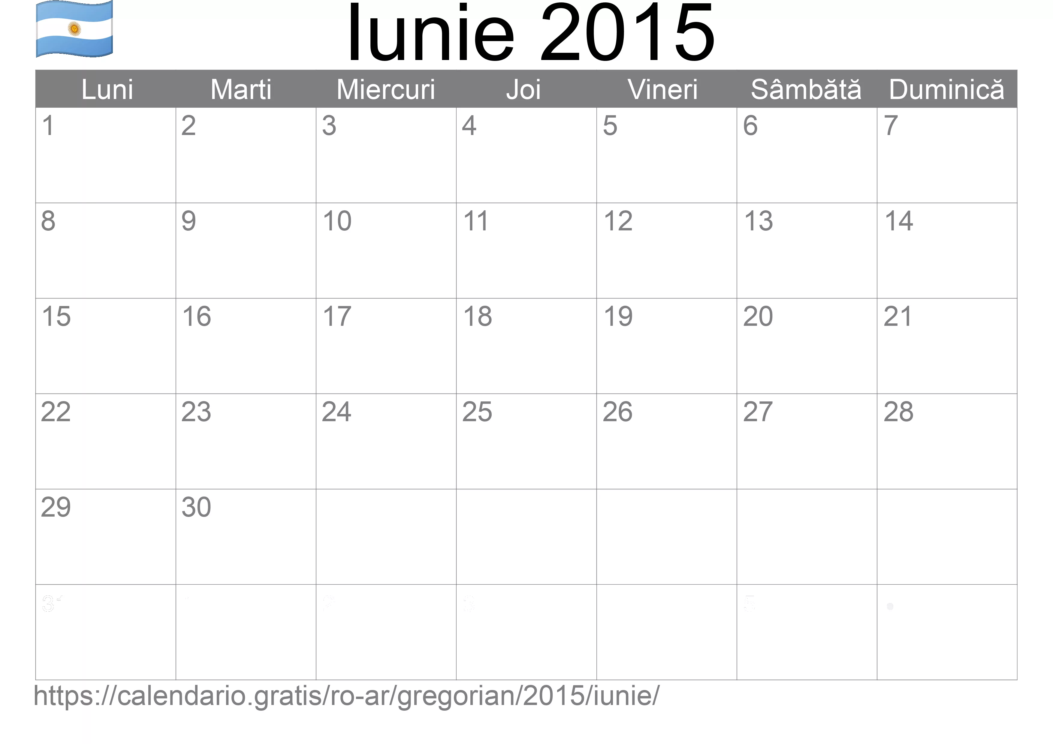 Calendar Iunie 2015 pentru imprimare (Argentina)