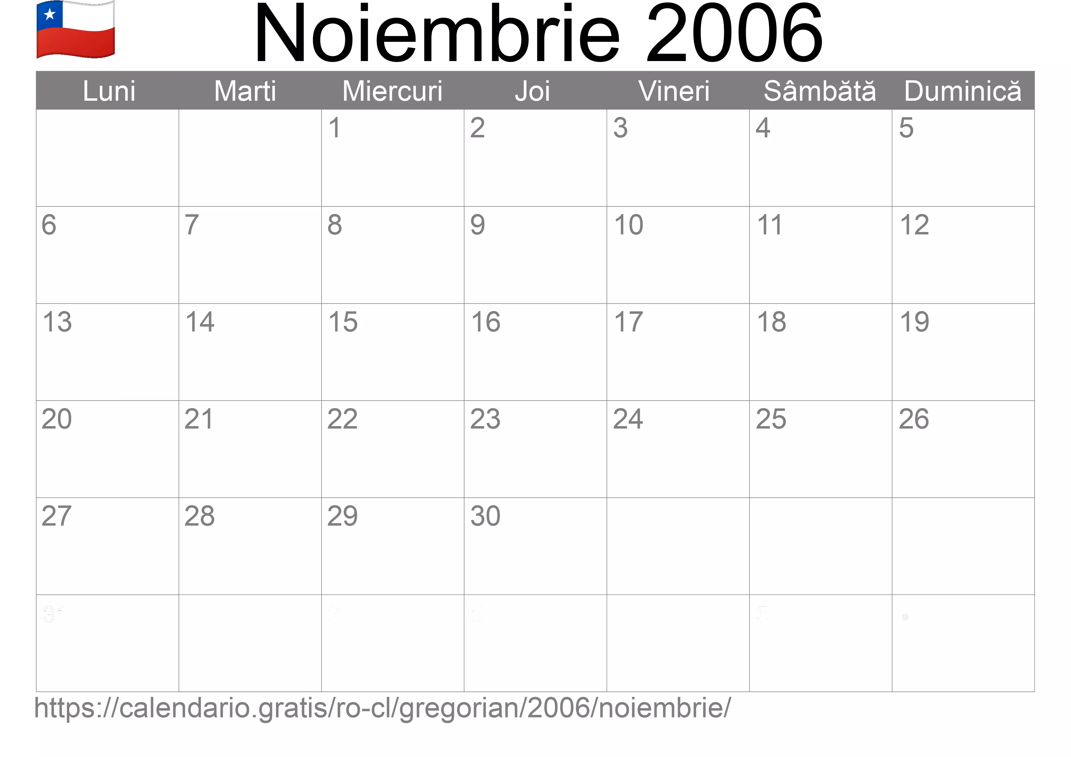 Calendar Noiembrie 2006 pentru imprimare (Chile) Calendar Noiembrie 2006 pentru imprimare (Chile)