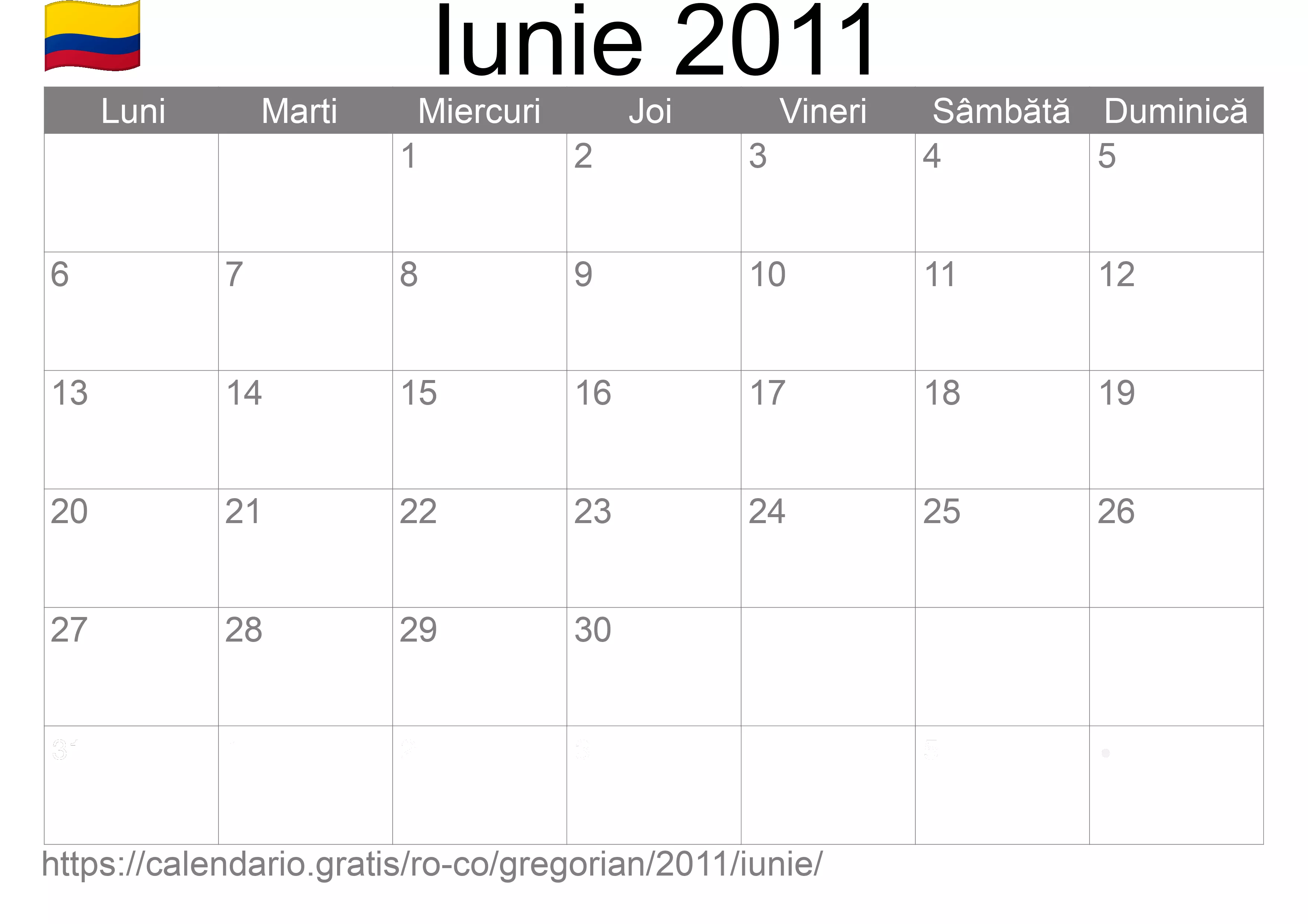 Calendar Iunie 2011 pentru imprimare (Columbia)