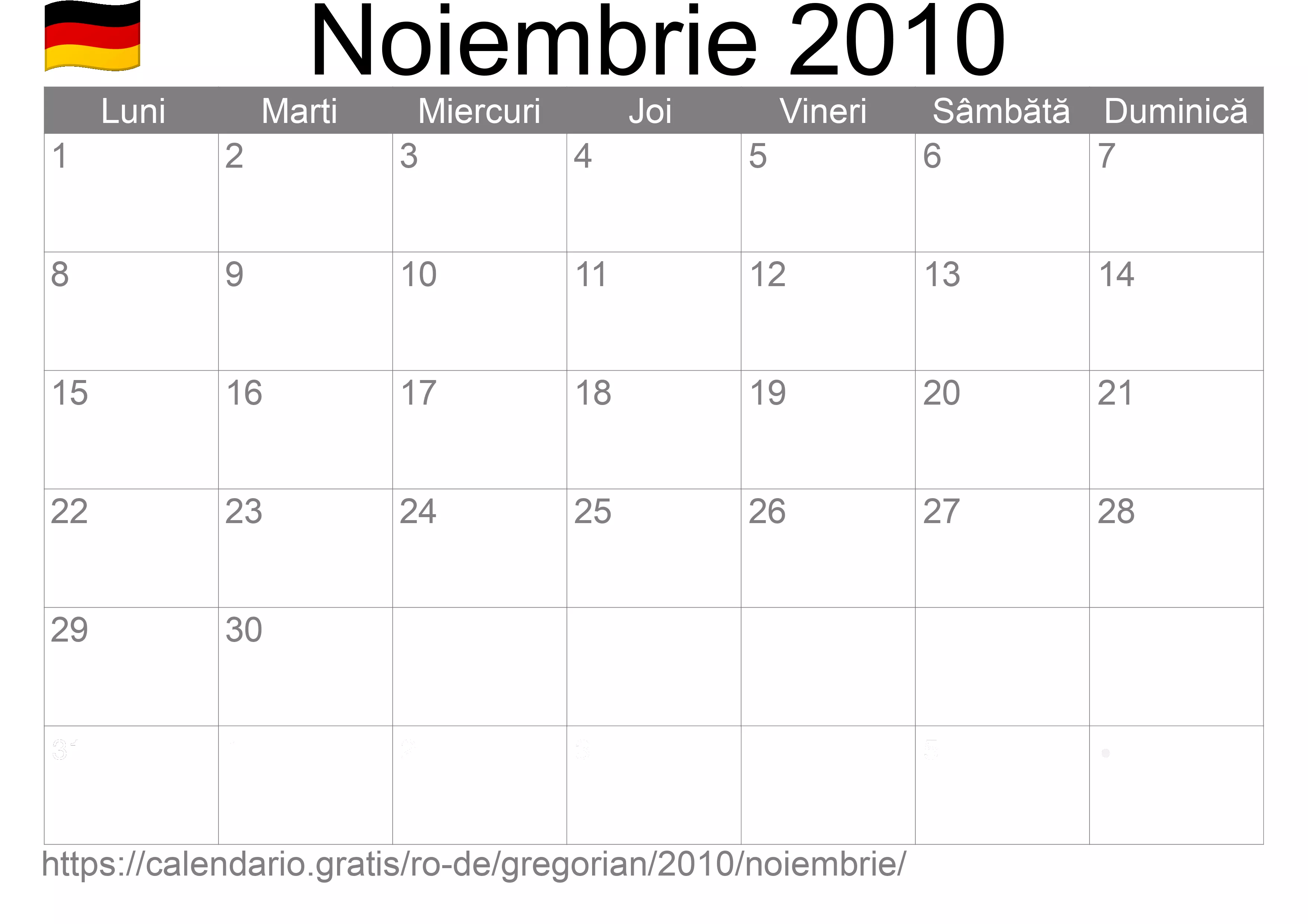Calendar Noiembrie 2010 pentru imprimare (Germania)