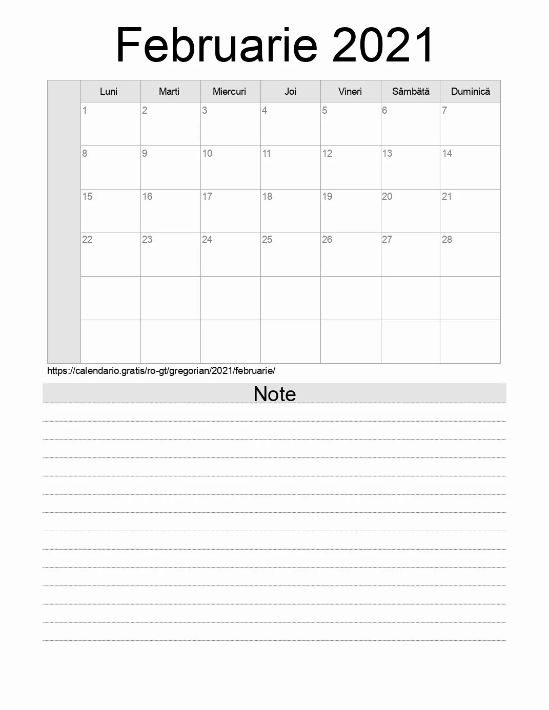 Calendar pentru Februarie 2021 de imprimat cu note. (Guatemala) Calendar pentru Februarie 2021 de imprimat cu note. (Guatemala)