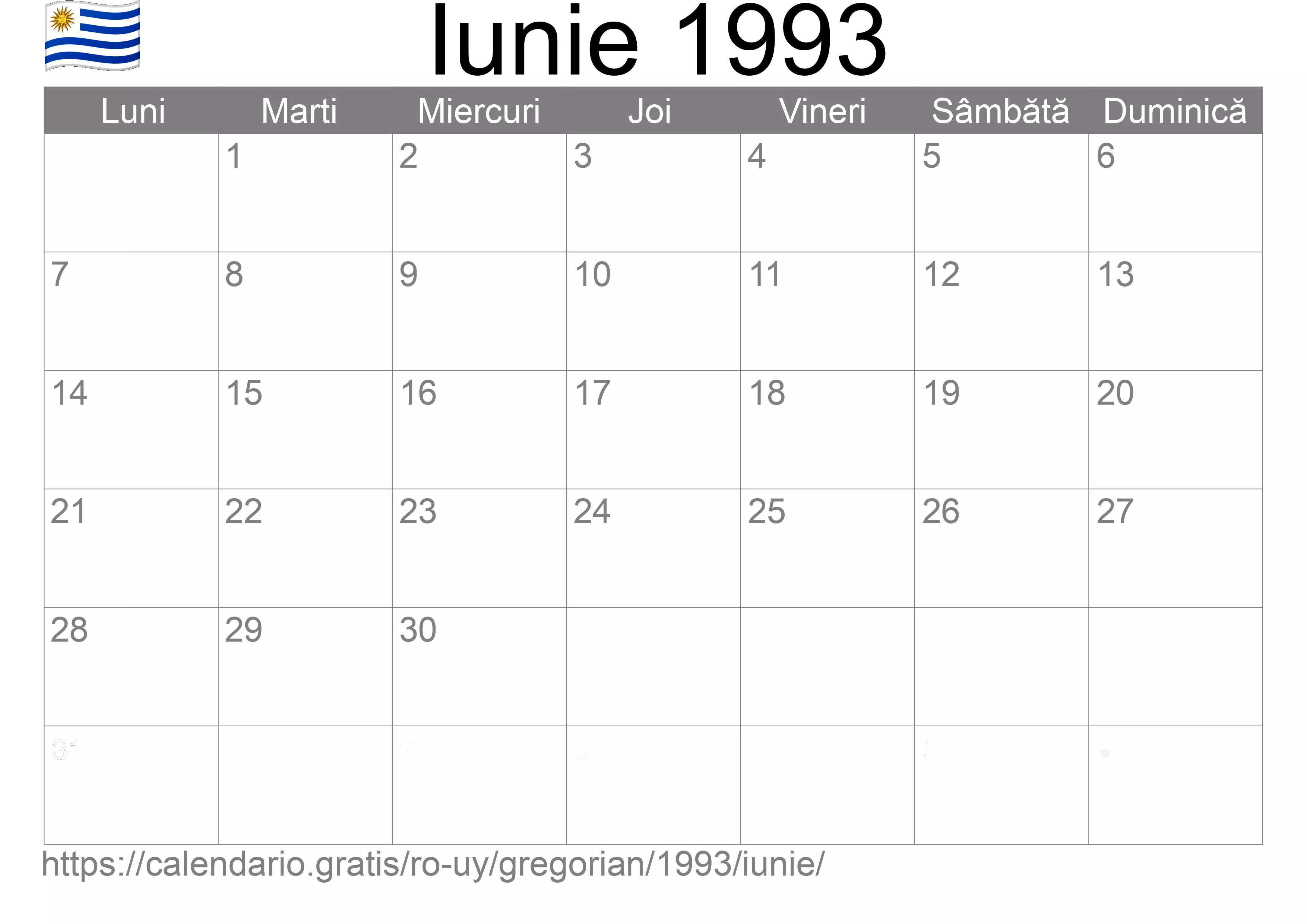 Calendar Iunie 1993 pentru imprimare (Uruguay) Calendar Iunie 1993 pentru imprimare (Uruguay)